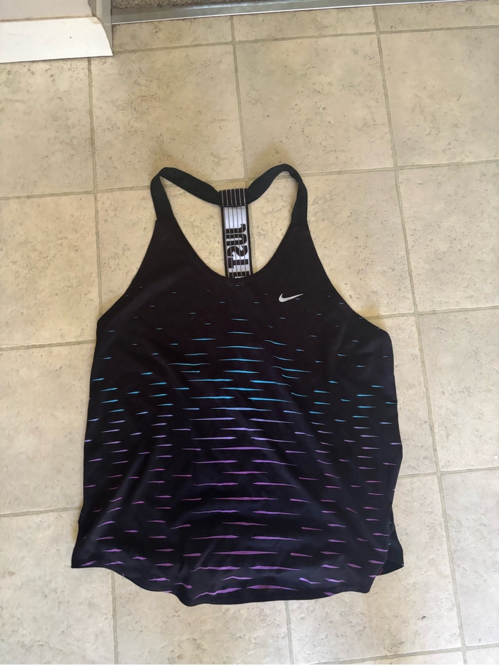 Nike Women’s Black Gradient Racerback Tank with Blue-Purple Accents